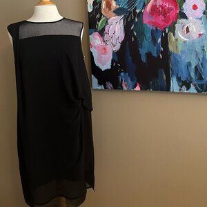Ivy + Blu Black Mesh Overlay Shift Dress Sleeveless Zip Back Cocktail Size 10